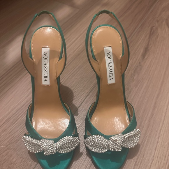Aquazzura Green Very Bow Tie Crystal Sandal 105 - Picture 2 of 5